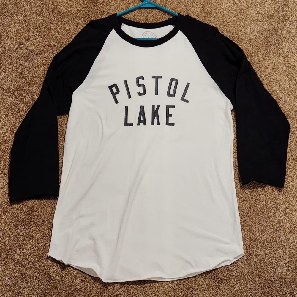 Mens Large Pistol Lake Shirt & Sportswear  Black/White 3/4 Raglan Sleeve Shirt